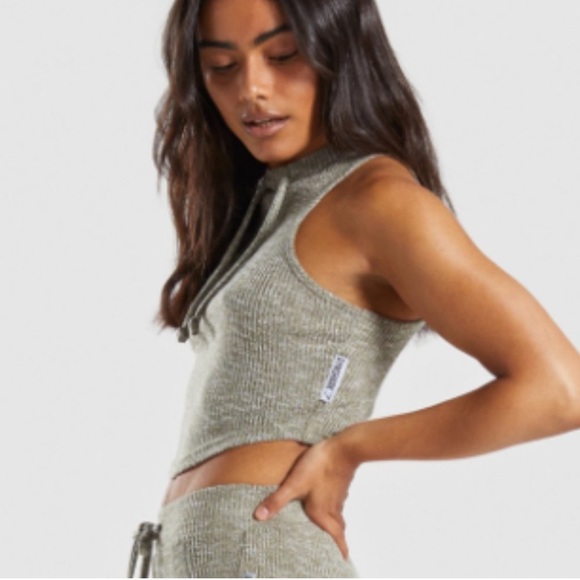 Gymshark Slounge Crop Top - Washed Khaki Marl - Picture 3 of 9